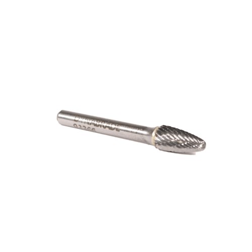 Carbide Burr, 9 mm Dia., SF-3 D/C Burr, Tree Radiused End, 19 mm Flute L, 6 mm Shank